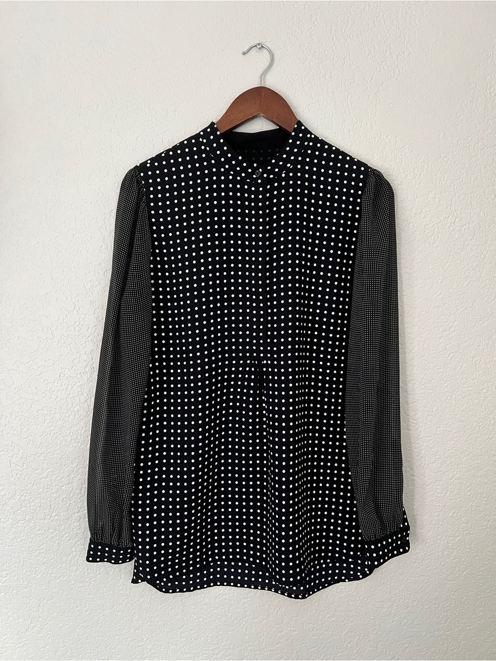 Anne Klein Black Blouse with White Polka Dots